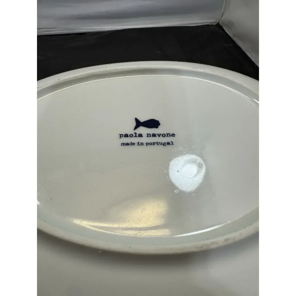Paola Navone Crate & Barrel COMO Blue Swirl Large Oval Serving Bowl Discontinued